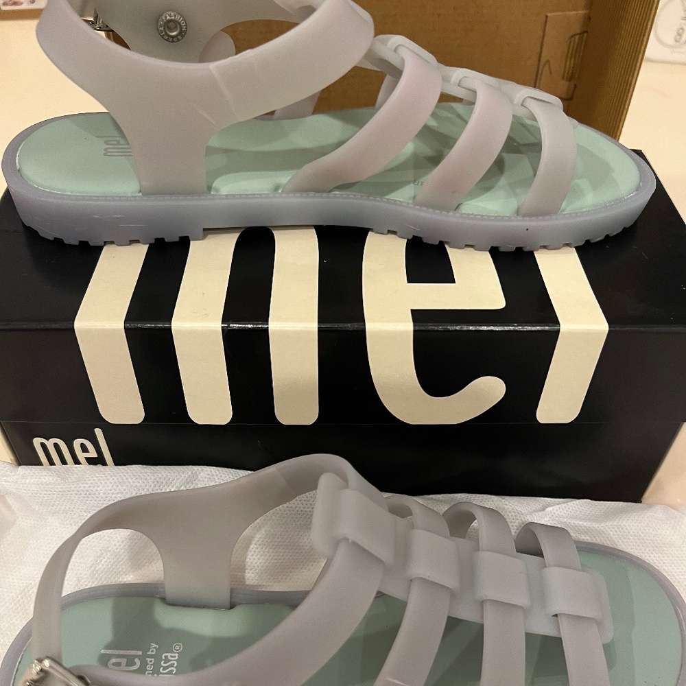Mel by Melissa Girls Sandals Flox aqua blue size 3 Great used condition dust bag